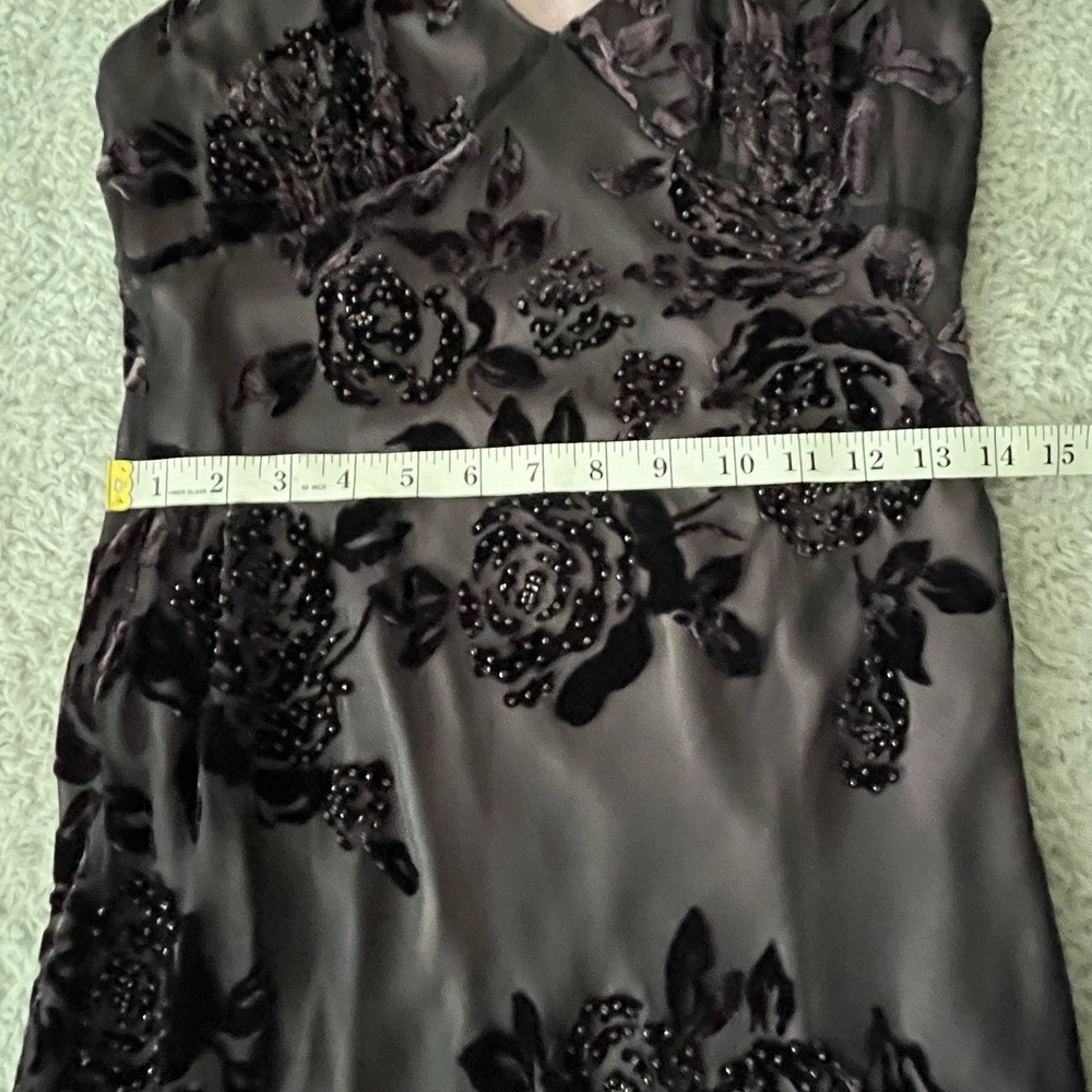 Vintage Sz 6 Silk Slip Dress Beaded Velvet Burnout Fairy Goth Witchy Stretchy - Picture 8 of 12